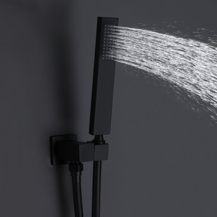 10 inch Wall Mounted Matte Black Thermostatic Shower System With Tub Spout