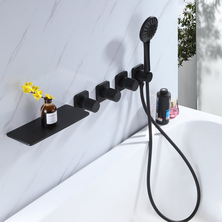 Wall Mounted Waterfall Tub Filler Faucet High Flow Bathtub Faucet in Matte Black