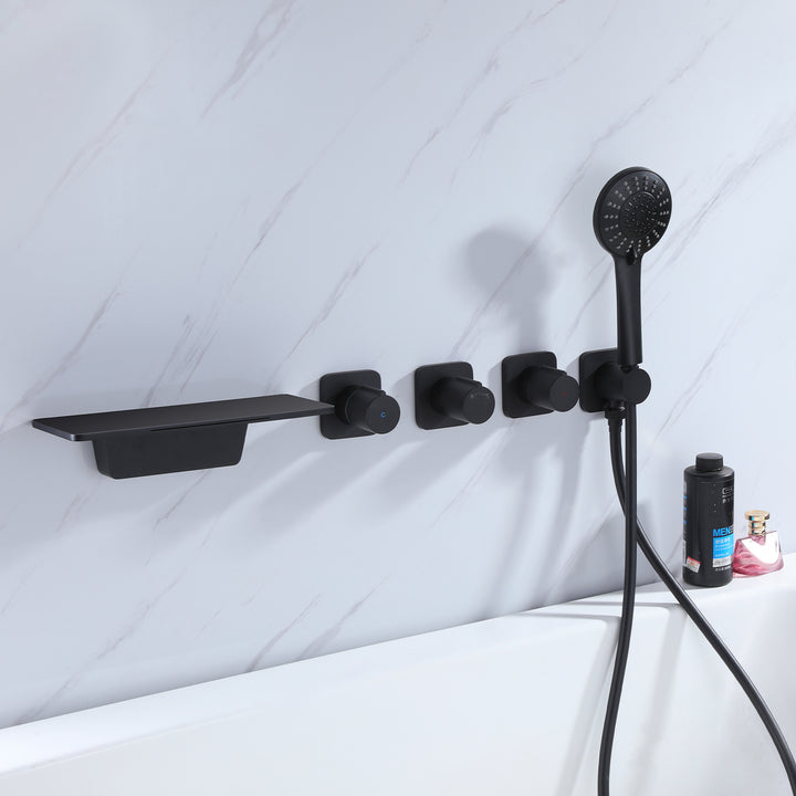 Wall Mounted Waterfall Tub Filler Faucet High Flow Bathtub Faucet in Matte Black