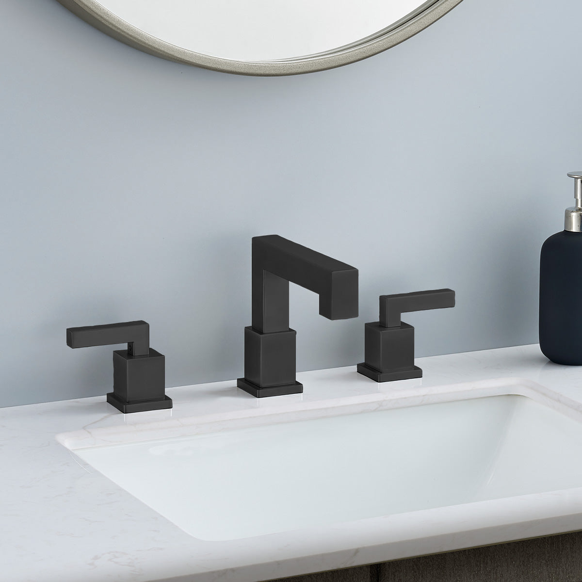 Matte Black 8 Inch Widespread Bathroom Faucet 2 Handle with Pop Up Drain