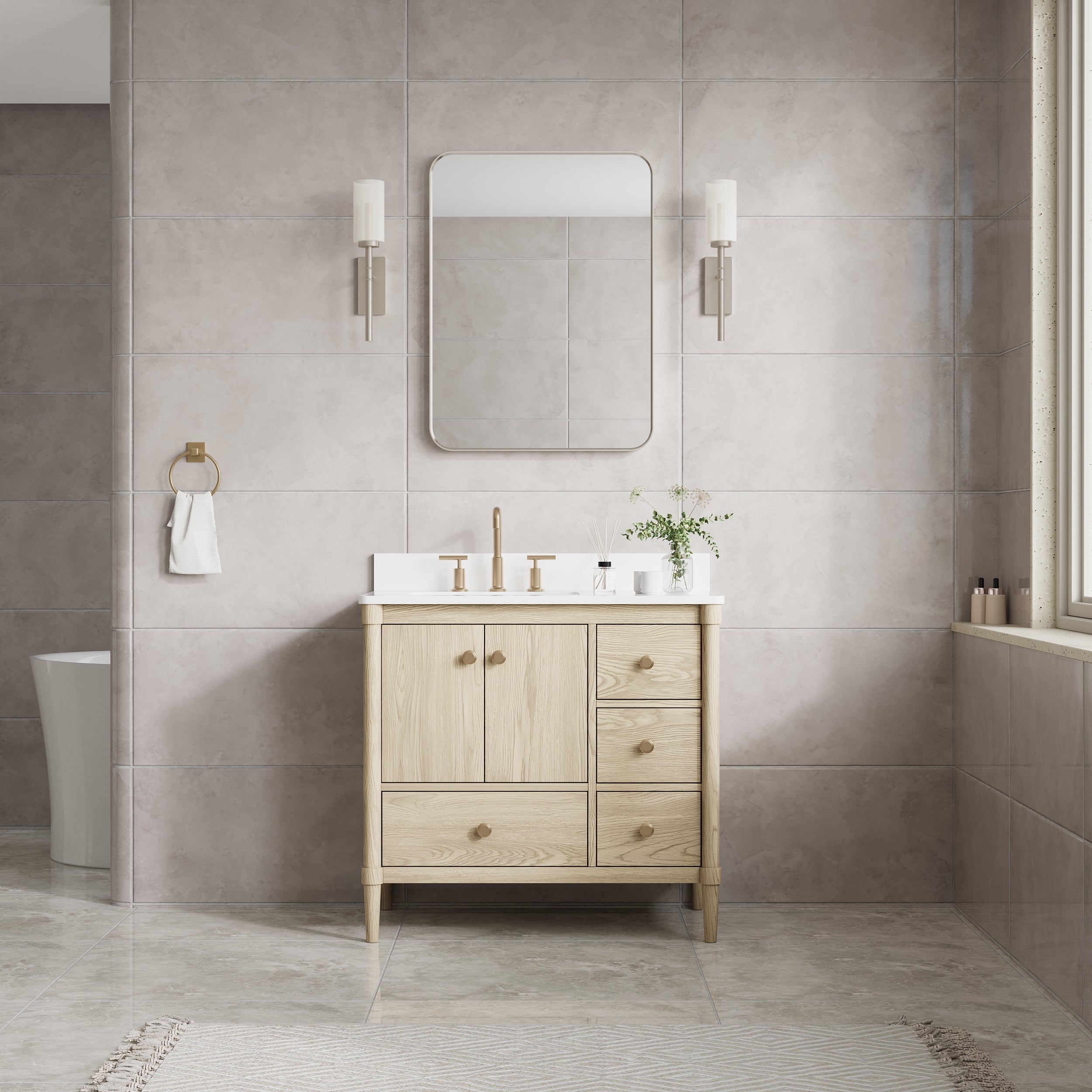 24-in W x 32-in H Brushed Nickel Rectangular Framed Bathroom Vanity Mirror