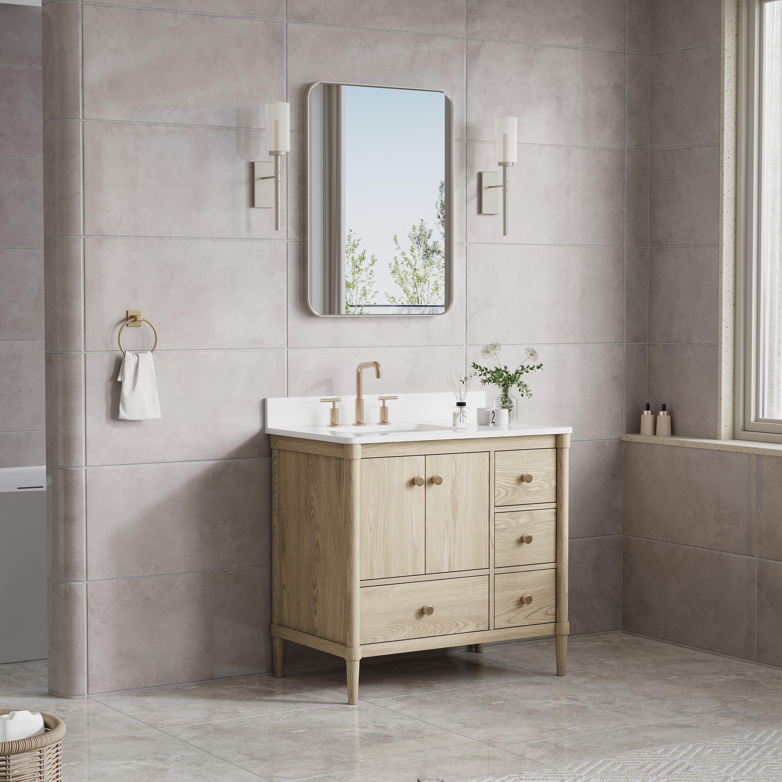 24-in W x 32-in H Brushed Nickel Rectangular Framed Bathroom Vanity Mirror