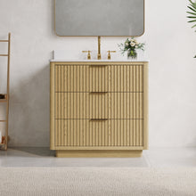 36 in. Oak Freestanding Solid Wood Bathroom Vanity with Carrara White Quartz Countertop