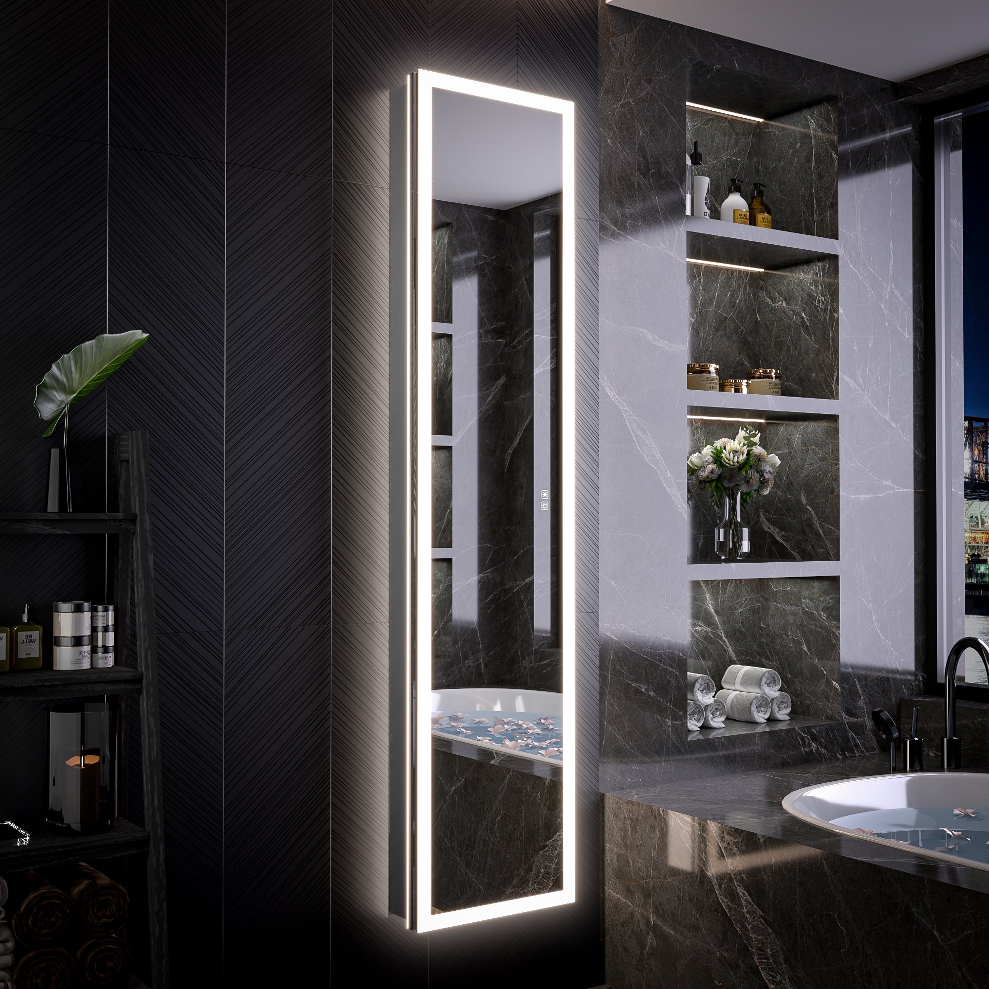 16 in. x 70 in. Recessed/Surface Mount Full Length LED Mirror Cabinet with Front&Backlit and Reversible Door Design