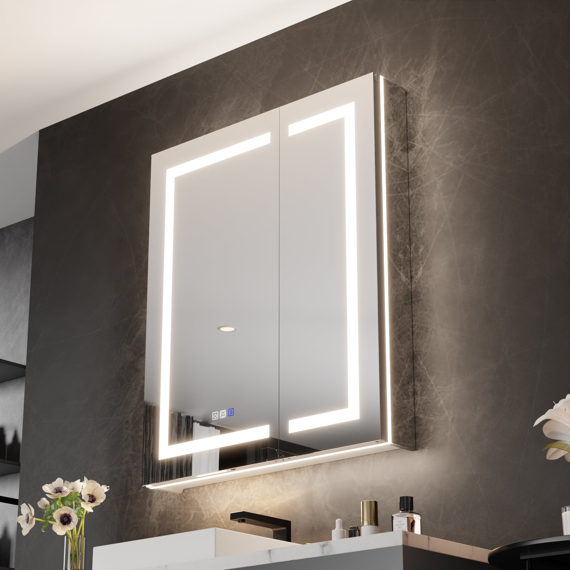 WELLFOR 30 in. x 36 in. Recessed/Surface Mount LED Medicine Cabinet with Magnifier Mirror