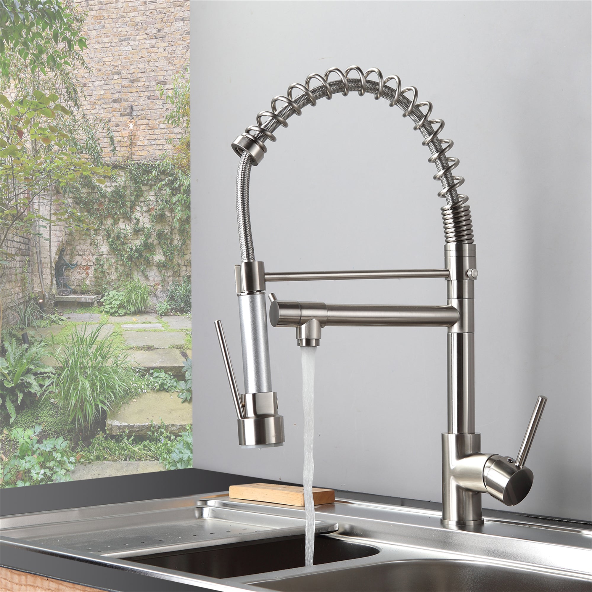 Kitchen Spring Faucets with Pull Down Sprayer-2 Functions Sprayer
