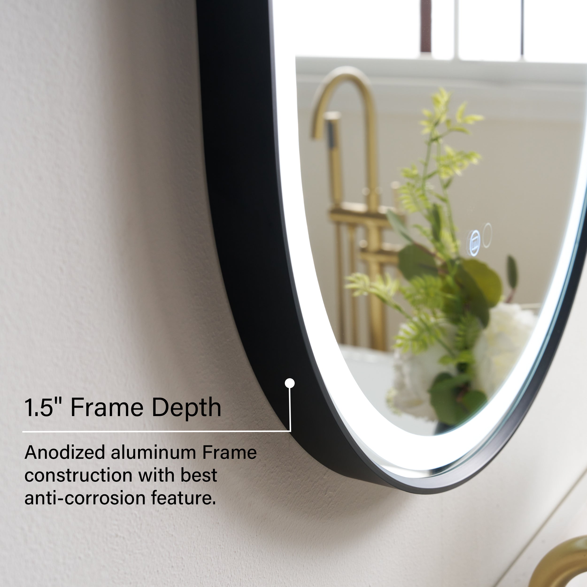 20 in. W x 36 in. H Oval LED Framed Mirror, Anti-Fog, Dimmable in Matte Black