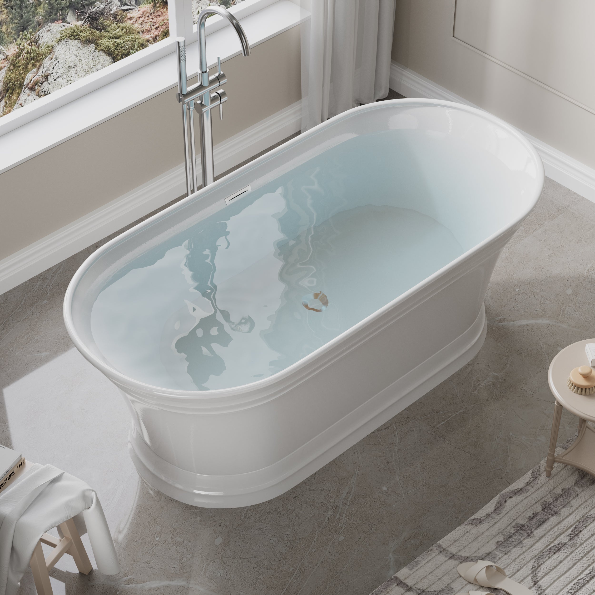 Feeff Free Standing Bath Mokleba 67 In. Acrylic Freestanding Bathtub Soaking ...