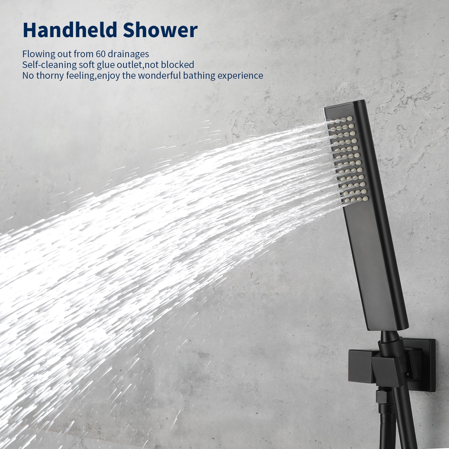 Male NPT Waterfall Shower Head Handheld Matte Black High Flow Tub Faucet