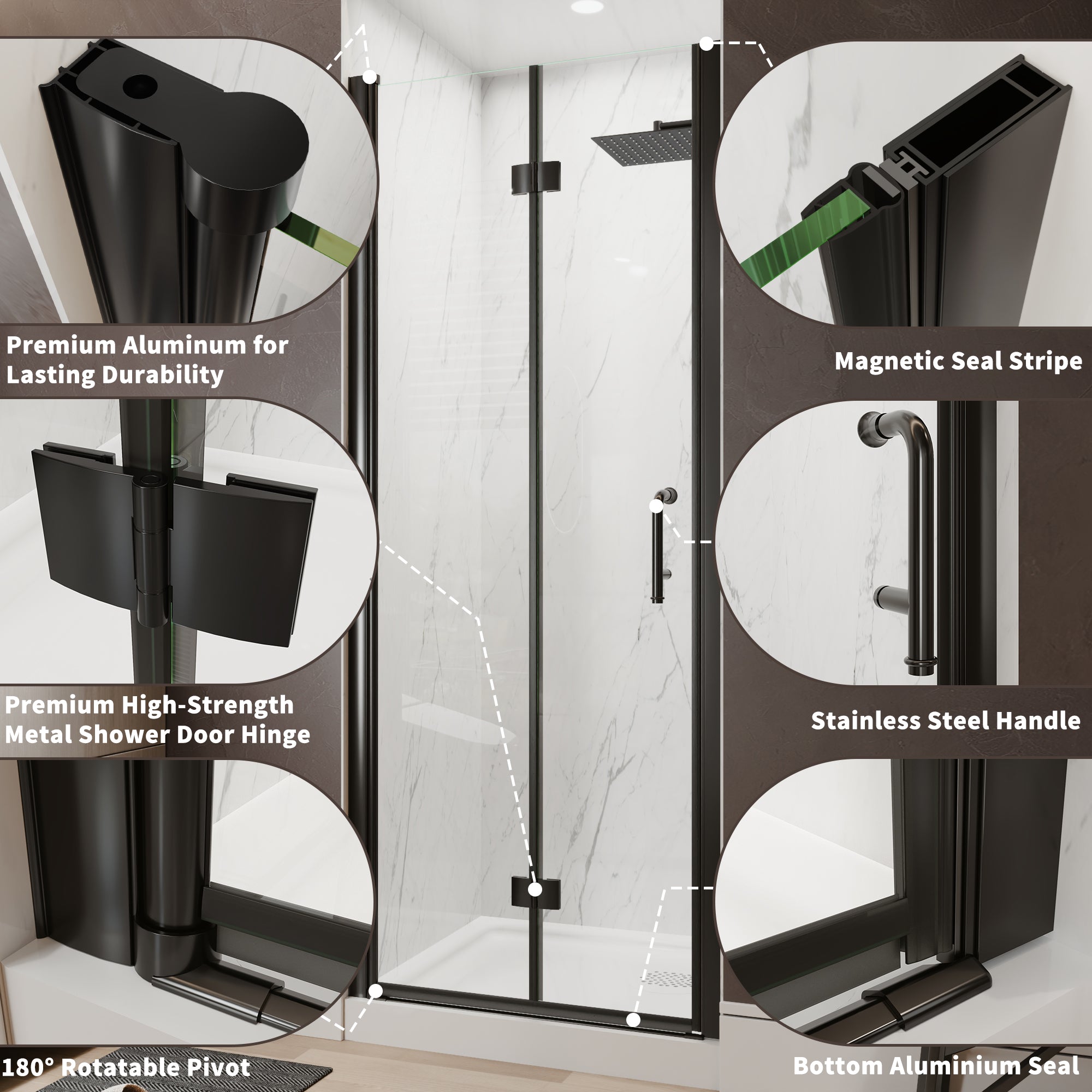 30-32 in. W x 72 in. H Modern Semi-Frameless 1/4 in. Tempered Glass Bifold Pivot Shower Door with Reversible Installation, Matte Black