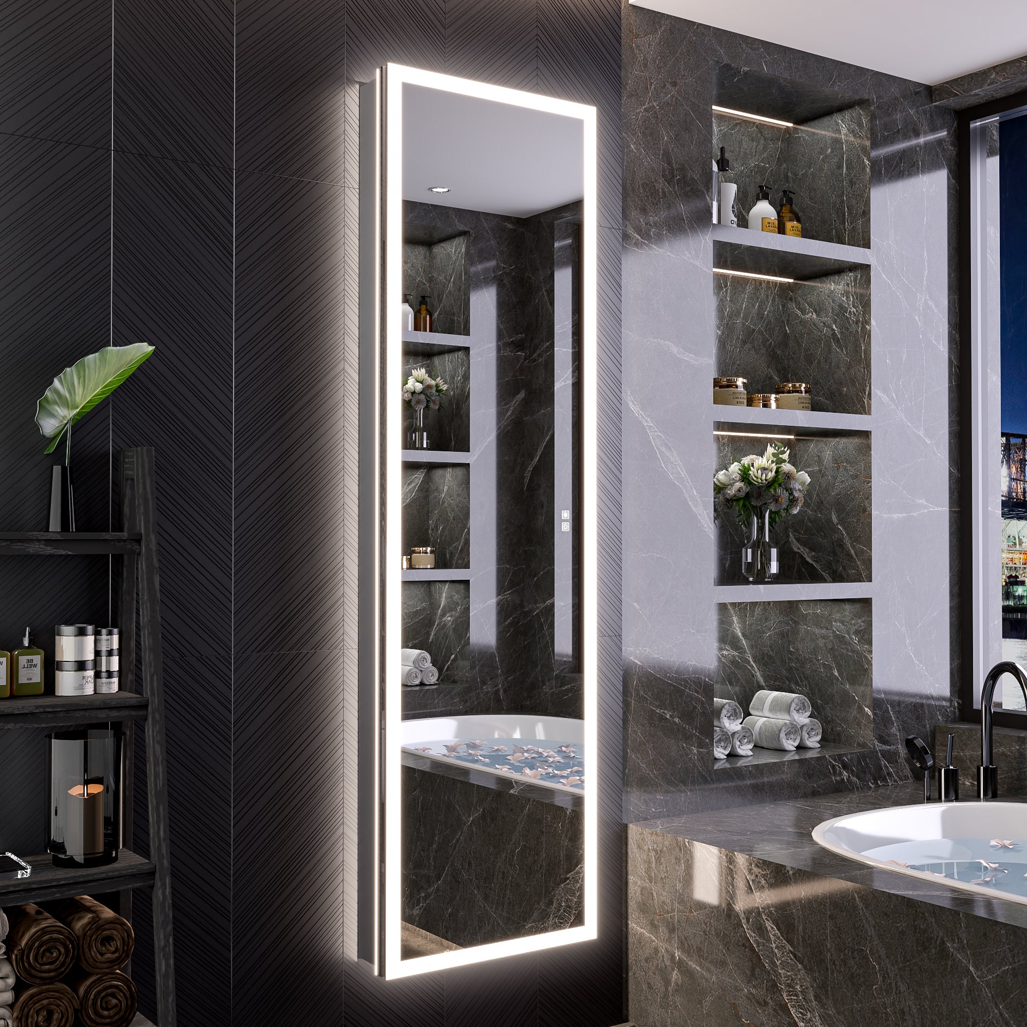 20 in. x 70 in. Recessed/Surface Mount Full Length LED Mirror Cabinet with Front&Backlit and Reversible Door Design