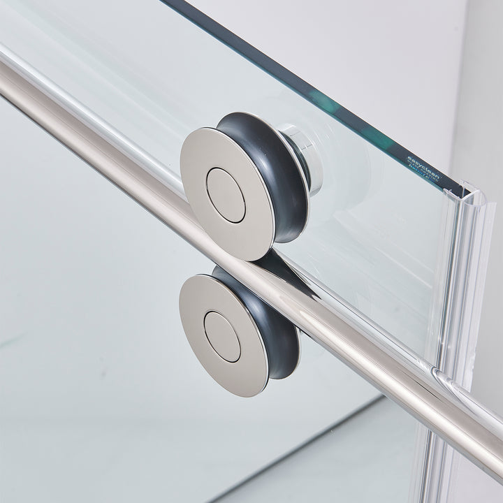 60-in W x 76-in H Double Frameless Bypass/Sliding Brushed Nickel Standard Sliding Shower Door