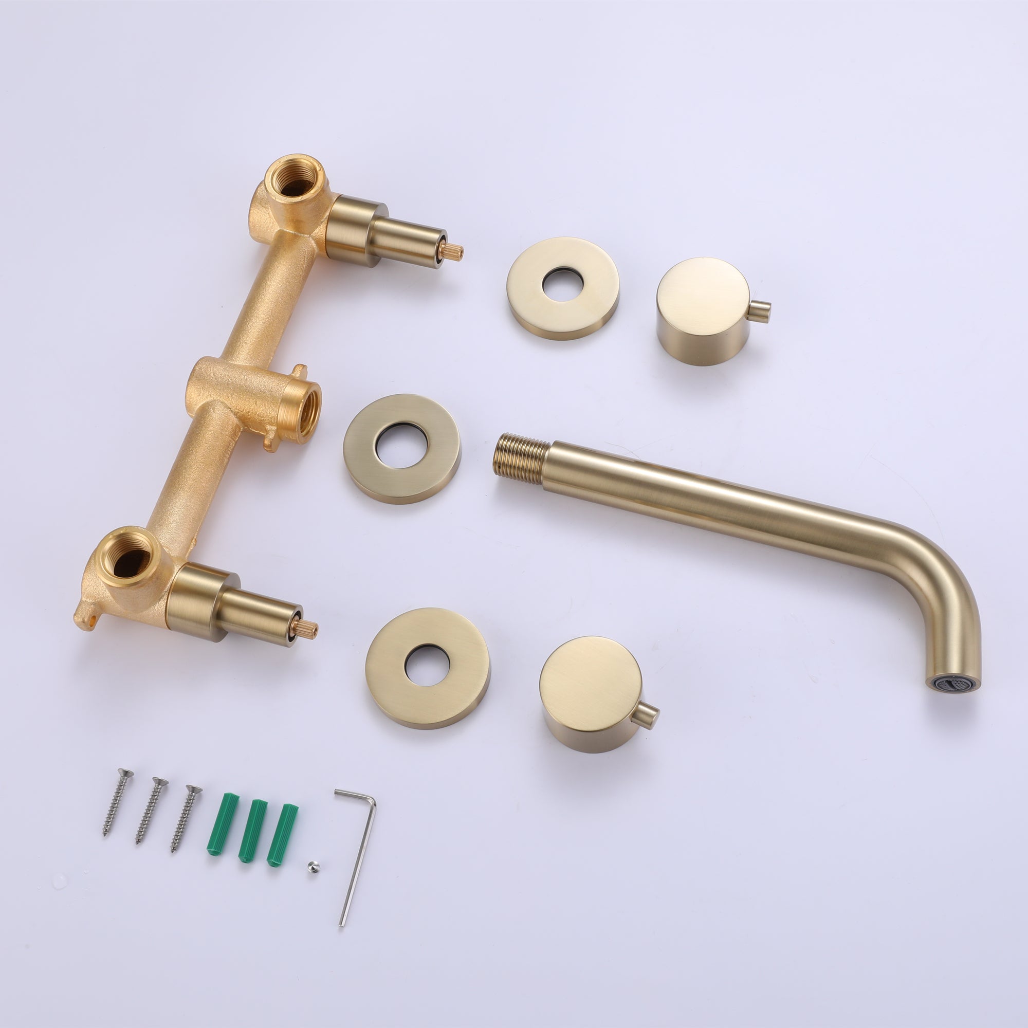 Solid Brass Wall Mounted Two Handle Bathroom Sink Faucet