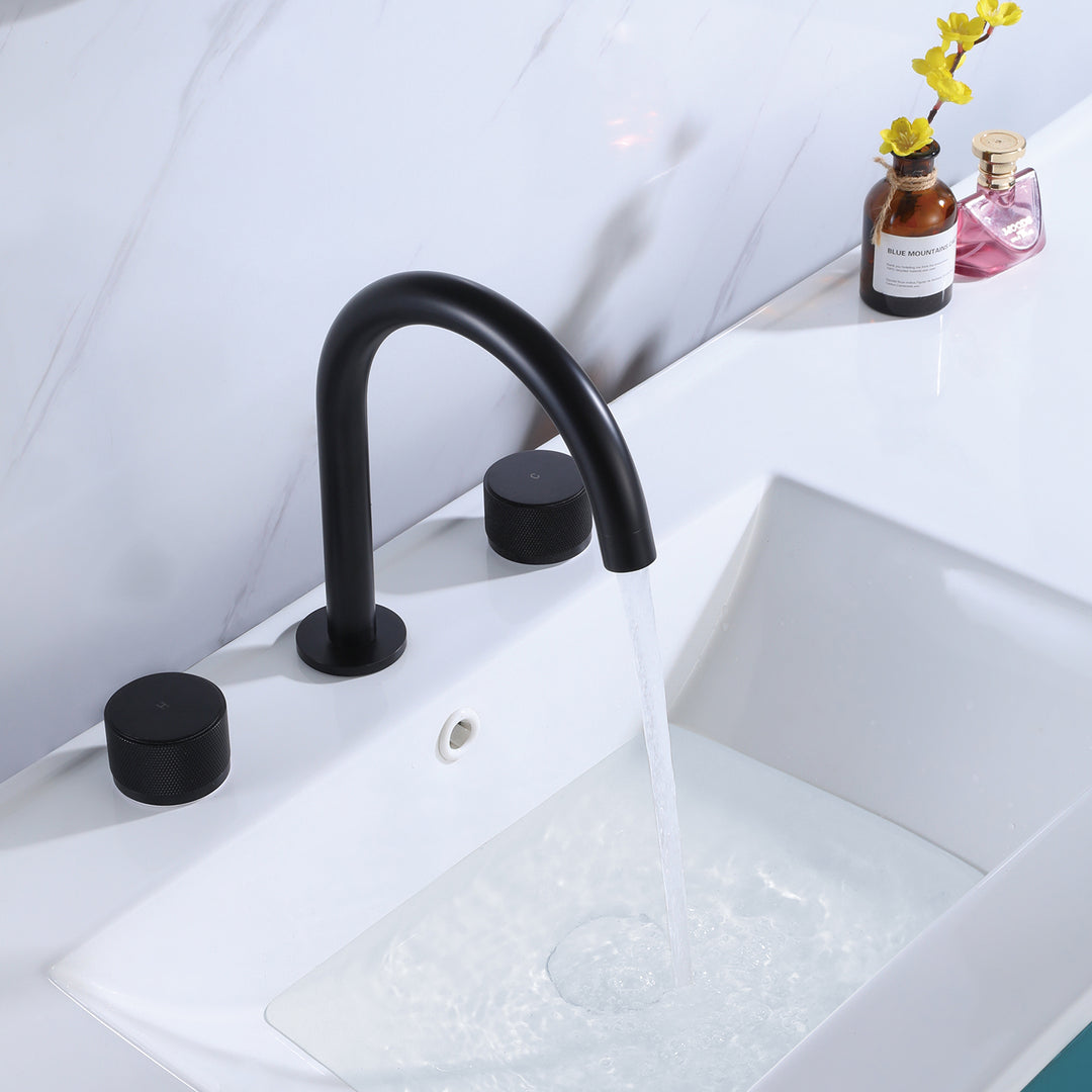 3 Holes Widespread Black Bathroom Faucet Two Handles Basin Sink Mixer Tap