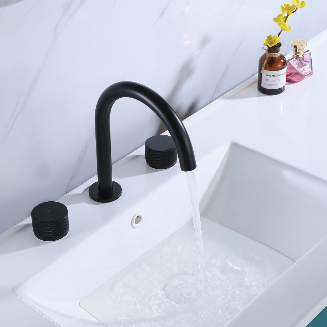 3 Holes 8 in. Widespread Black Bathroom Faucet Two Handles Basin Sink Mixer Tap