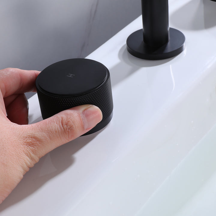 3 Holes Widespread Black Bathroom Faucet Two Handles Basin Sink Mixer Tap
