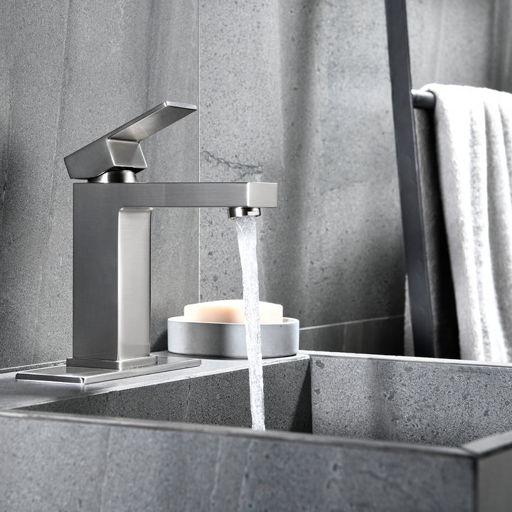 Single Hole Single-Handle Bathroom Faucet with Deckplate and Supply Line in Brushed Nickel