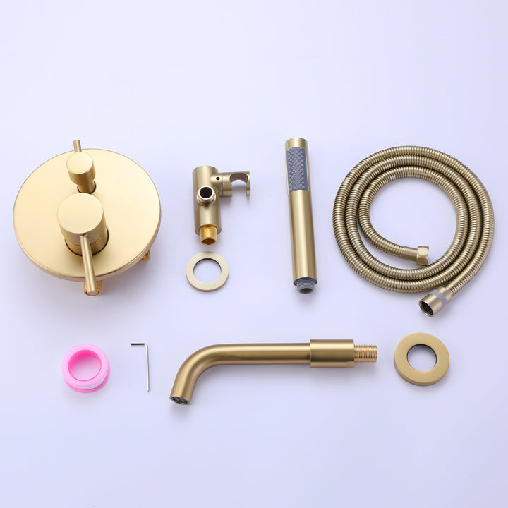 Wall Mounted Bathtub Faucet With Handheld Shower in Brushed Gold