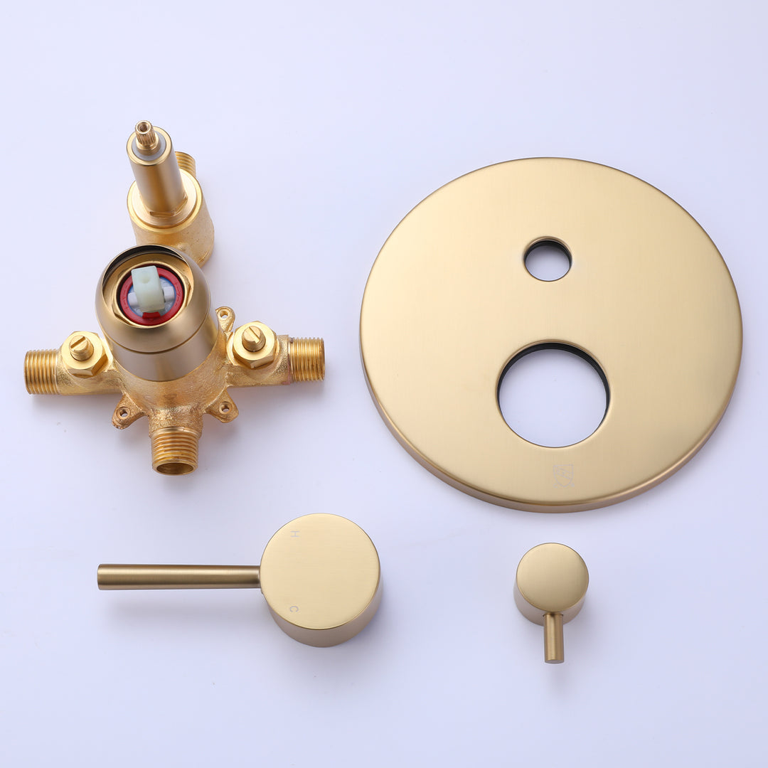 Wall Mounted Bathtub Faucet With Handheld Shower in Brushed Gold