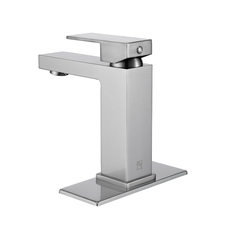 Single Hole Single-Handle Bathroom Faucet with Deckplate and Supply Line in Brushed Nickel