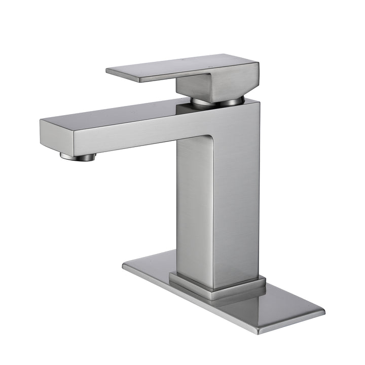 Single Hole Single-Handle Bathroom Faucet with Deckplate and Supply Line in Brushed Nickel