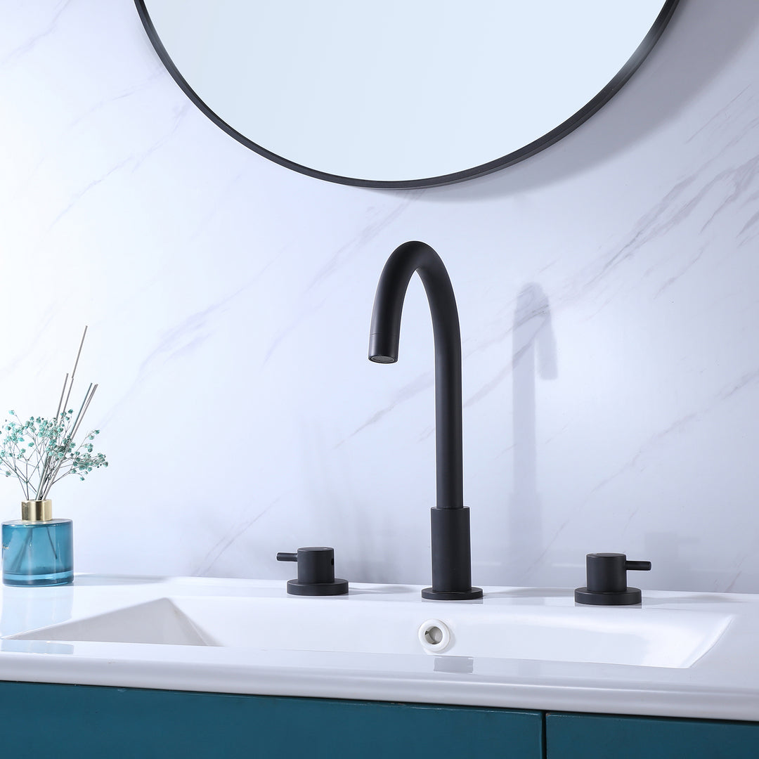 Matte Black Widespread Bathroom Vanity Sink Faucet