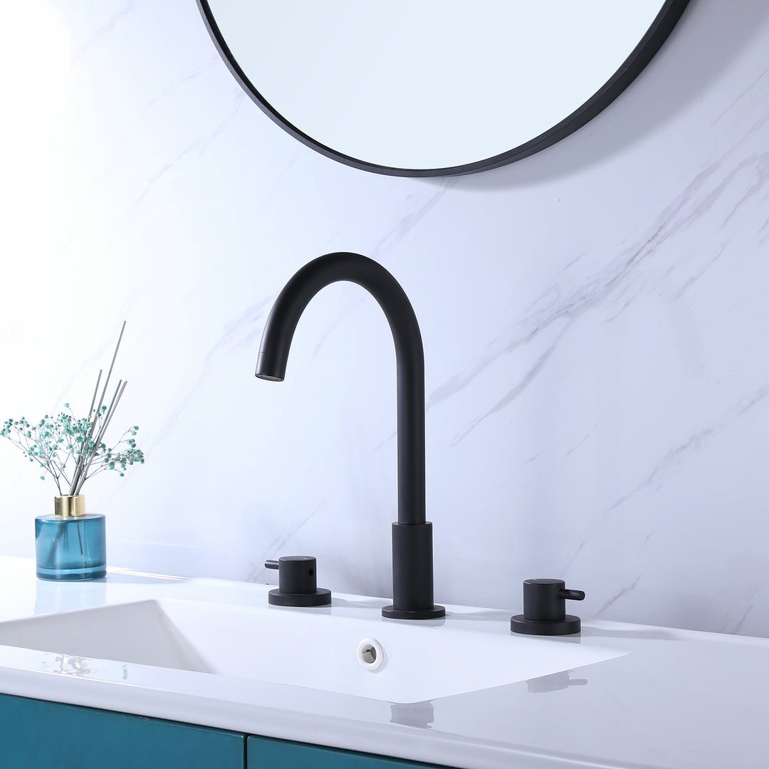 Matte Black Widespread Bathroom Vanity Sink Faucet