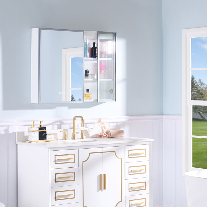 36 in. W x 28 in. H Rectangular Surface Mount LED Mirror Medicine Cabinet in White