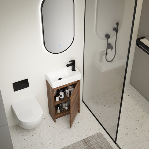 18" Freestanding Bathroom Vanity With Single Sink, Soft Closing Doors, Suitable For Small Bathrooms