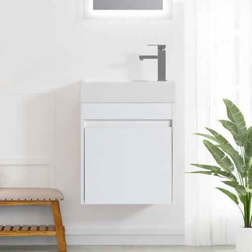 18" Floating Wall-Mounted Bathroom Vanity with White Resin Sink & Soft-Close Cabinet Door