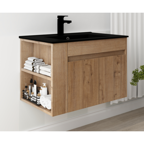 30 Inch Bathroom Vanity With Black Ceramic Basin and Adjust Open Shelf