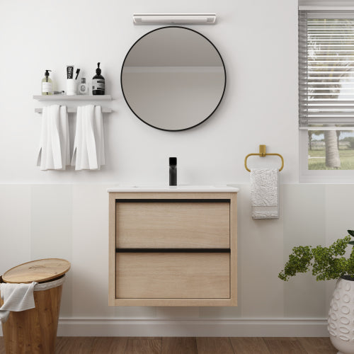 24" Bathroom Vanity with 2 Soft Close drawers, White Ceramic Basin