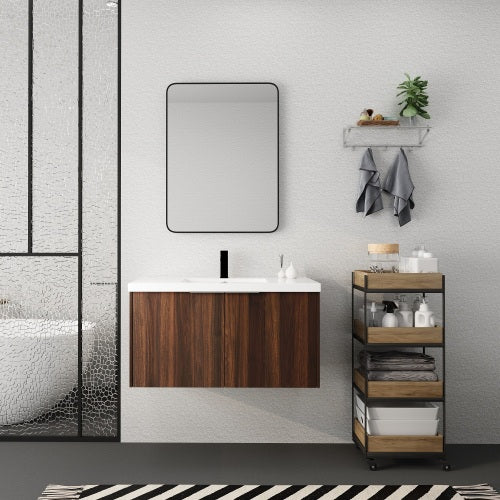36" Modern Design Float Mounting Bathroom Vanity With Sink Soft Close Door