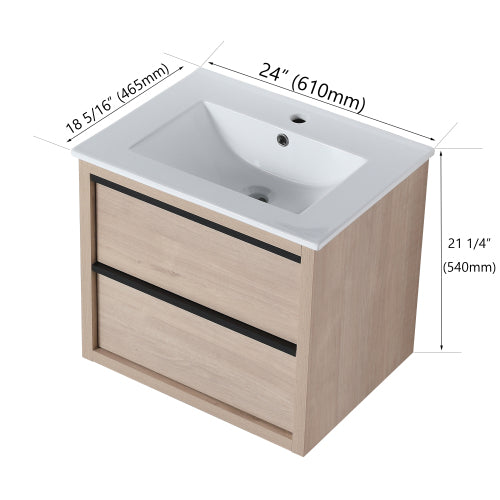 24" Bathroom Vanity with 2 Soft Close drawers, White Ceramic Basin