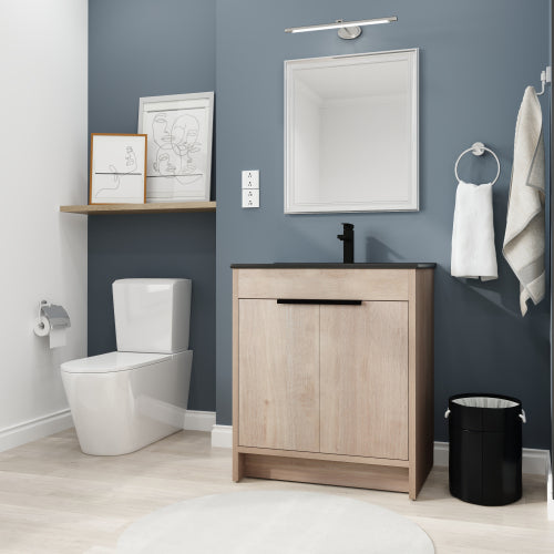 30 Inch Freestanding Bathroom Vanity with Black Ceramic Sink & 2 Soft-Close Cabinet Doors