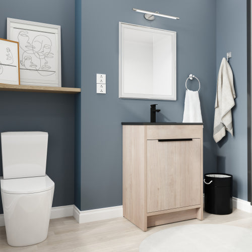 24 Inch Freestanding Bathroom Vanity with Black Ceramic Sink & 2 Soft-Close Cabinet Doors