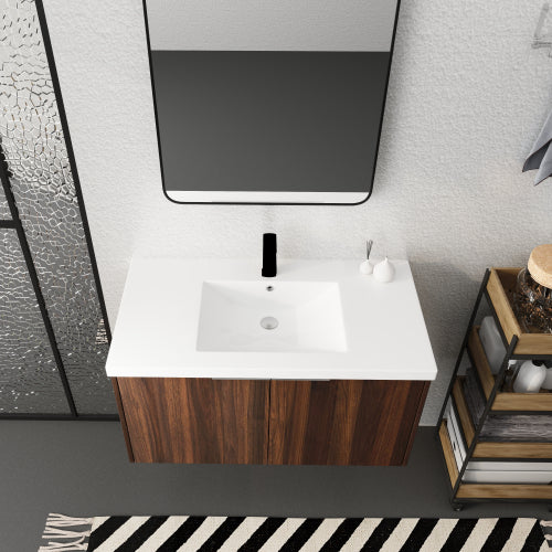 36" Modern Design Float Mounting Bathroom Vanity With Sink Soft Close Door