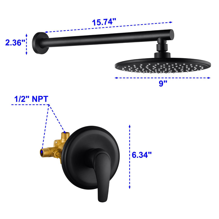 8 inch/ 9 inch 1-Spray Patterns with 2.1 GPM Wall Mount Fixed Shower Head with Valve Included