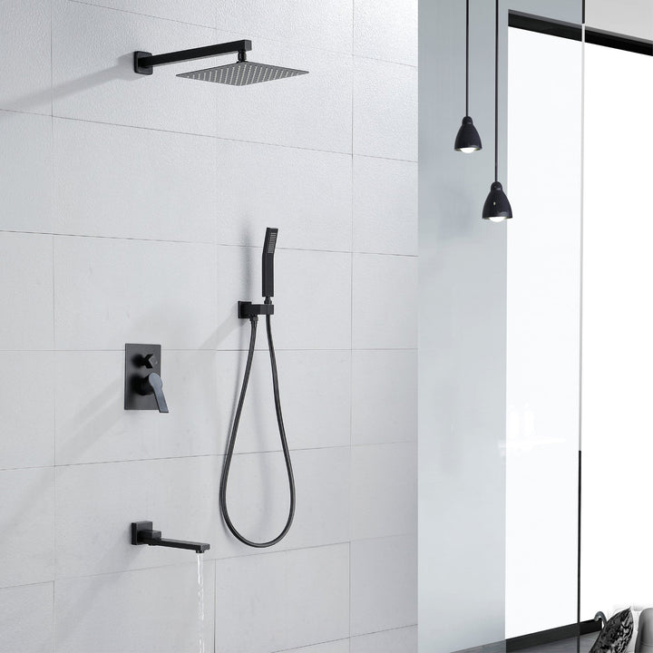 10 inch/ 12 inch 3-way Mixer  Rainfall Shower Head Faucet Tub Spout Tap with Handheld Spray