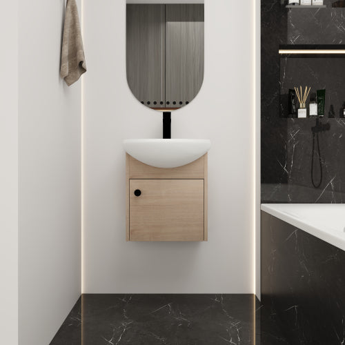 18 Inch Small Size Bathroom Vanity With Ceramic Sink,Wall Mounting Design