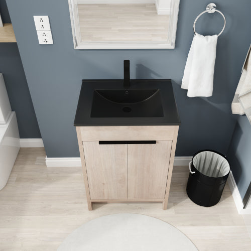 24"  Freestanding Bathroom Vanity with Black Ceramic Sink & 2 Soft-Close Cabinet Doors