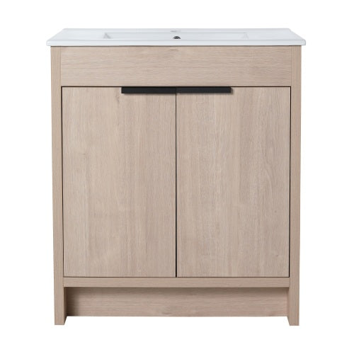 30" Freestanding Bathroom Vanity with White Ceramic Sink & 2 Soft-Close Cabinet Doors