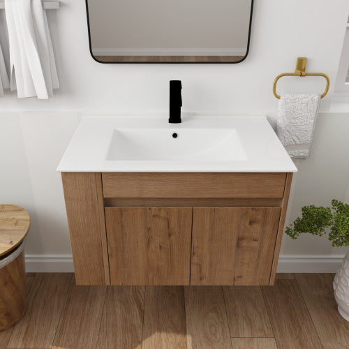 30" Bathroom Vanity With White Ceramic Basin and Adjust Open Shelf