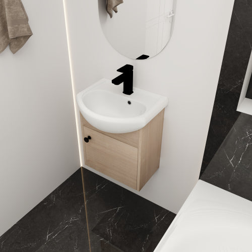 18 Inch Small Size Bathroom Vanity With Ceramic Sink,Wall Mounting Design