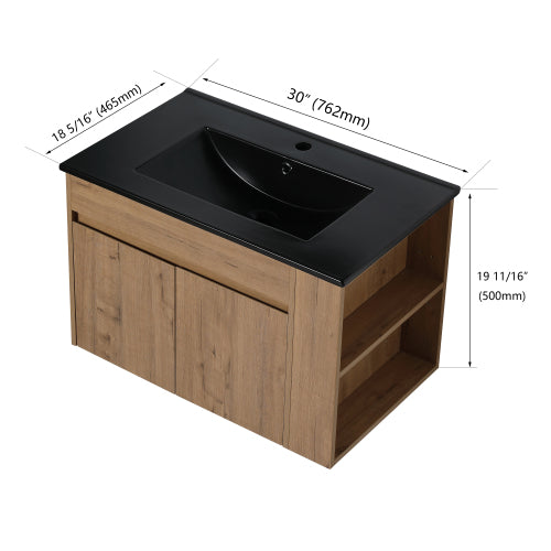 30" Bathroom Vanity With Black Ceramic Basin and Adjust Open Shelf