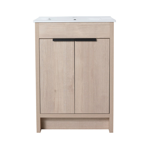 24" Freestanding Bathroom Vanity with White Ceramic Sink & 2 Soft-Close Cabinet Doors