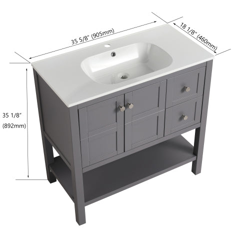36" Bathroom Vanity With Soft Close Drawers and Gel Basin