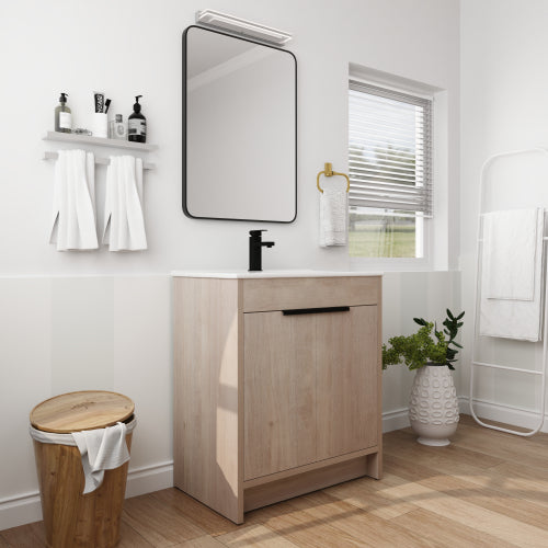 30" Freestanding Bathroom Vanity with White Ceramic Sink & 2 Soft-Close Cabinet Doors