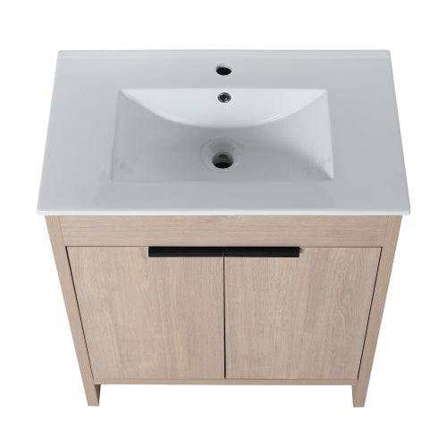 30" Freestanding Bathroom Vanity with White Ceramic Sink & 2 Soft-Close Cabinet Doors