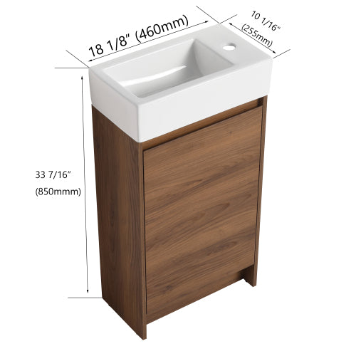 18" Freestanding Bathroom Vanity With Single Sink, Soft Closing Doors, Suitable For Small Bathrooms